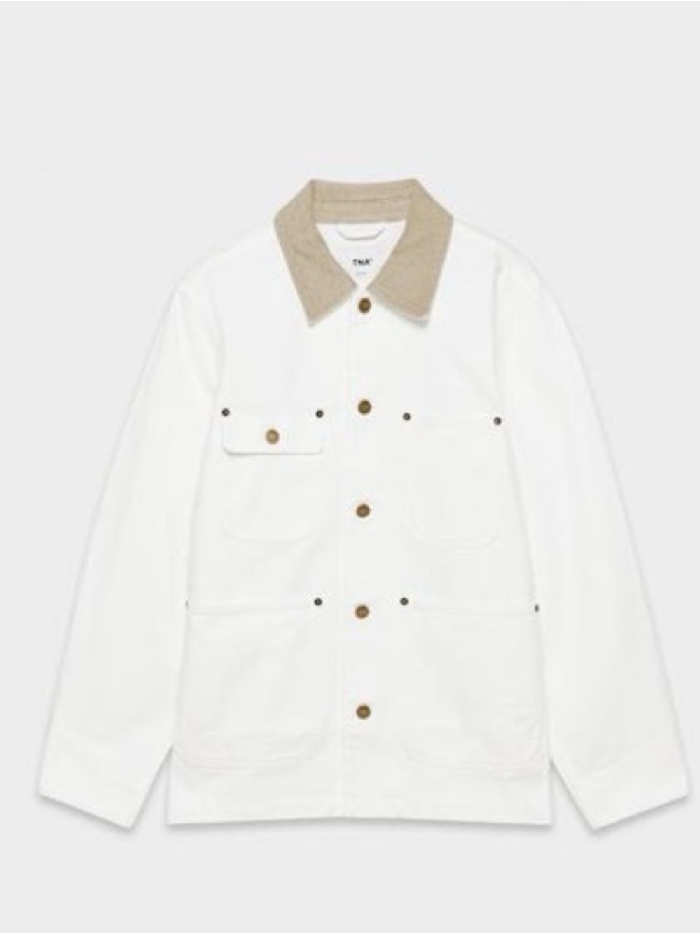 Aritzia Women's White Jacket with Tan Contrast Collar